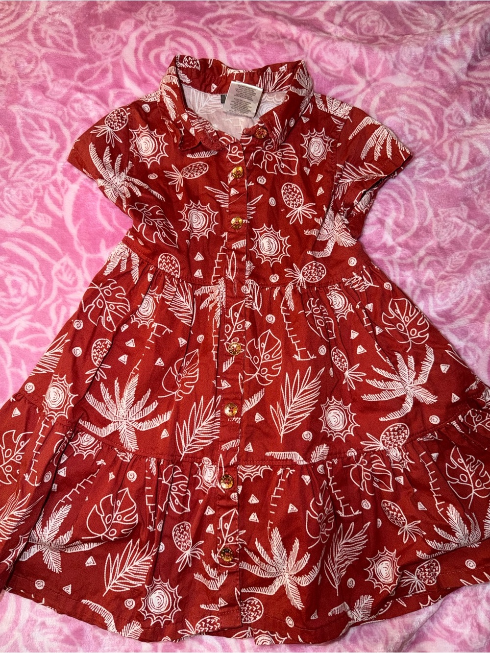 Vince Camuto Red Tropical Button-Front Girls' Dress